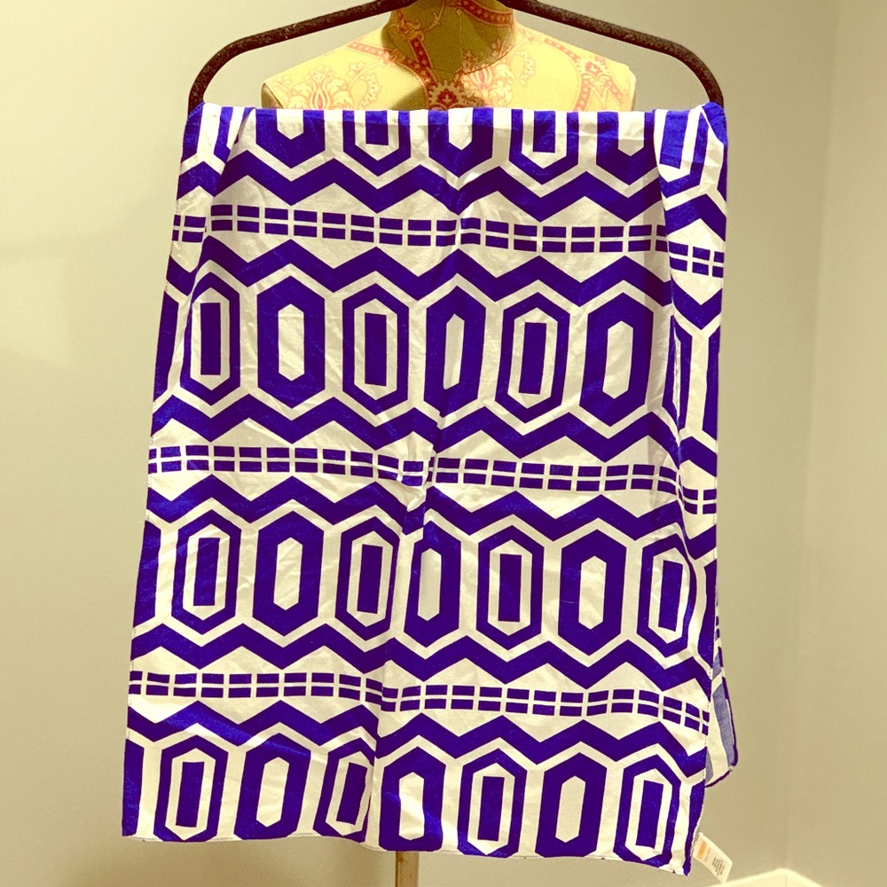 Blue and White Geometric Scarf
